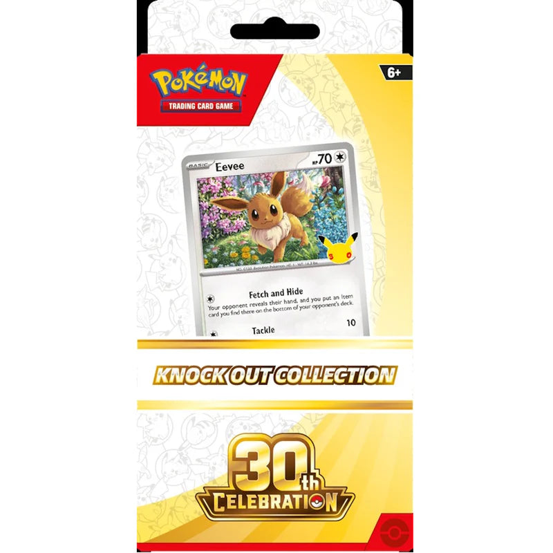 Pokémon TCG 30th Celebration Knock Out Collection factory sealed featuring Eevee foil promo and 2 booster packs — available at FineToys.ca.